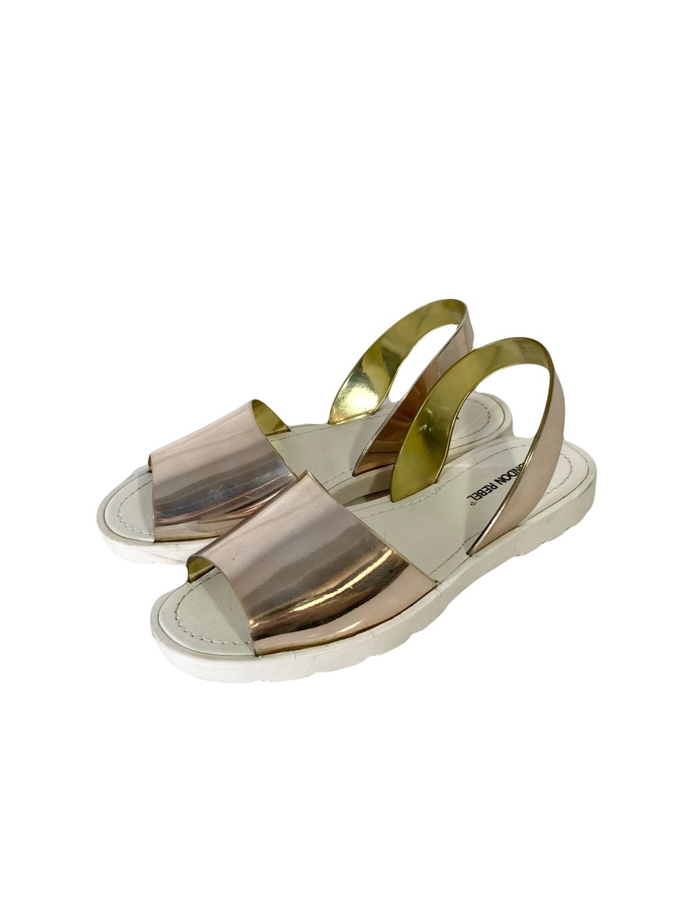 LONDON REBEL Sandals 6 Gold White Sole Slip-On Flats Plastic